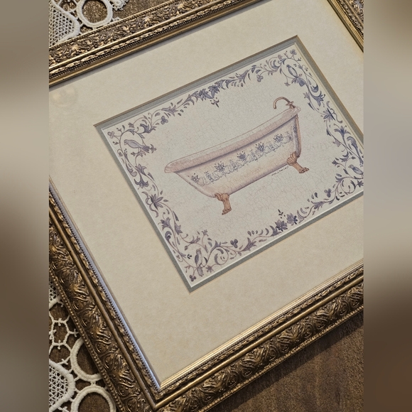 Marco Fabiano Vintage Bath & Sink Framed Art Prints Pewter Tub & Pedestal Sink - Picture 4 of 9